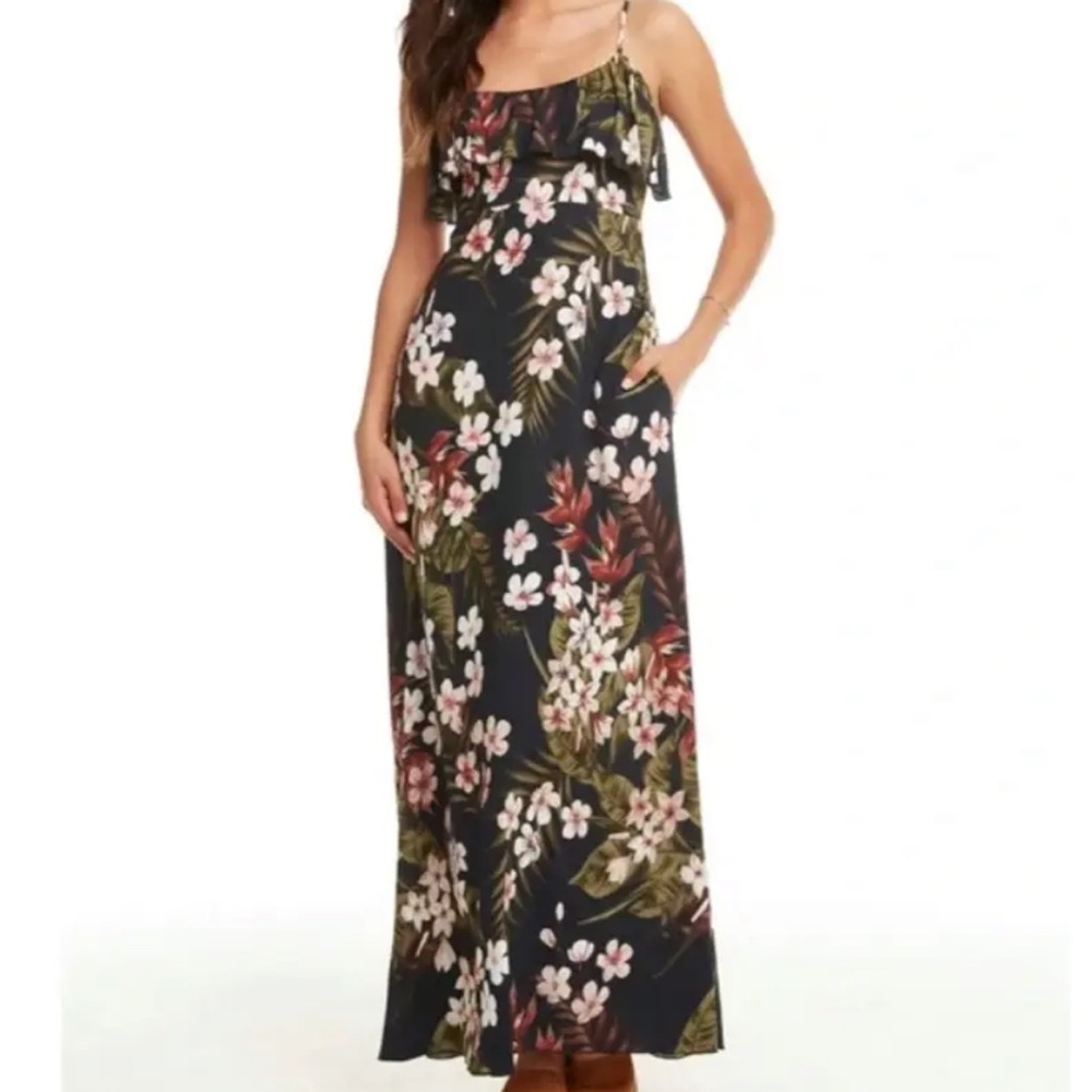 Chaser Tropical Print Strappy Tie-Back Maxi Dress M